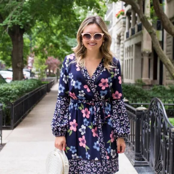 eliza j floral long sleeve faux wrap dress Floral Dresses Eliza J High Low Wrap Dress Eliza J Floral Long Sleeve High-Low Faux